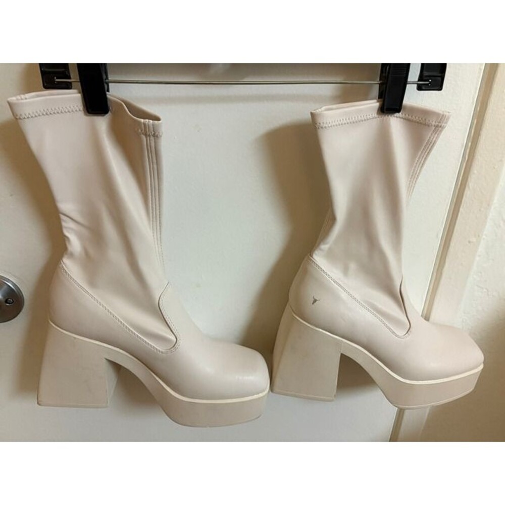 Windsor Smith "Baddest" Stretch Platform Sock Boots in Buttermilk